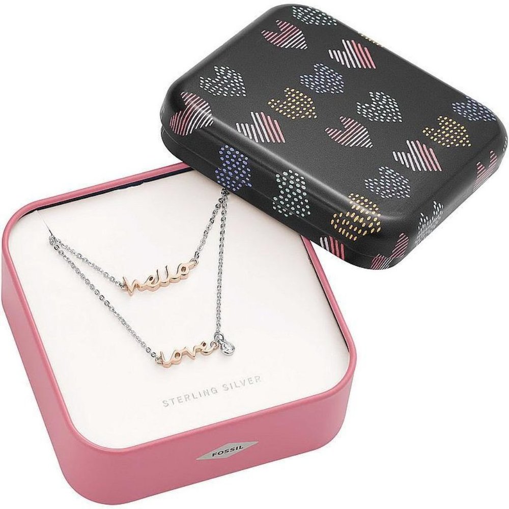 NWB Fossil Rose Gold Hello Love Necklace Set